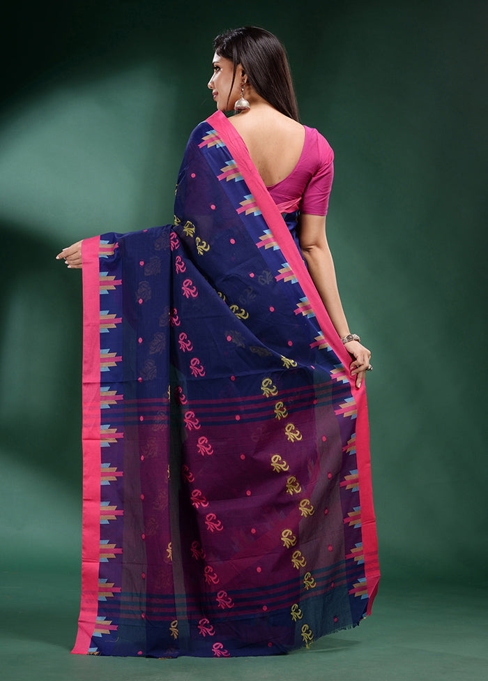 Blue Pure Cotton Saree With Blouse Piece - Indian Silk House Agencies