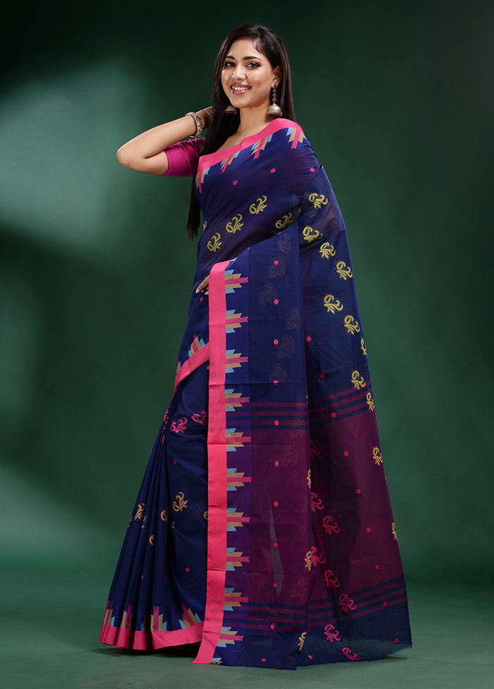 Blue Pure Cotton Saree With Blouse Piece - Indian Silk House Agencies