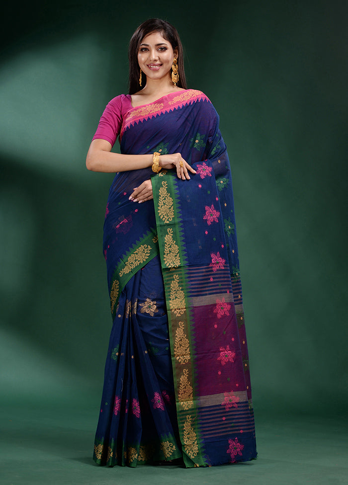 Blue Pure Cotton Saree With Blouse Piece - Indian Silk House Agencies