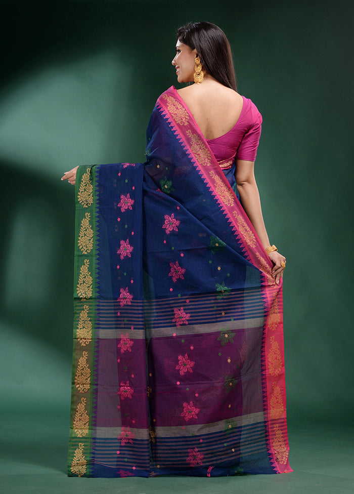 Blue Pure Cotton Saree With Blouse Piece - Indian Silk House Agencies