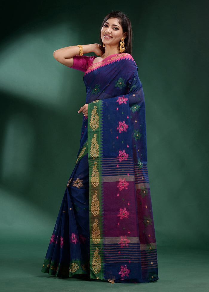 Blue Pure Cotton Saree With Blouse Piece - Indian Silk House Agencies