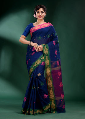 Blue Pure Cotton Saree With Blouse Piece - Indian Silk House Agencies