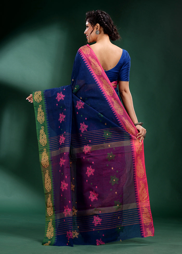 Blue Pure Cotton Saree With Blouse Piece - Indian Silk House Agencies