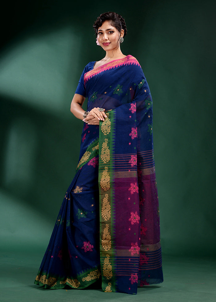 Blue Pure Cotton Saree With Blouse Piece - Indian Silk House Agencies