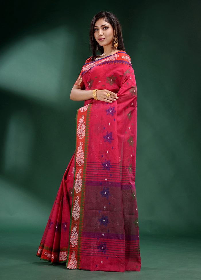 Red Pure Cotton Saree With Blouse Piece - Indian Silk House Agencies