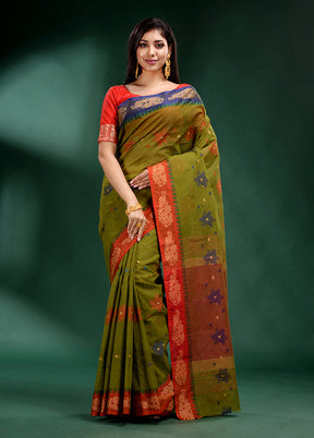 Green Pure Cotton Saree With Blouse Piece - Indian Silk House Agencies