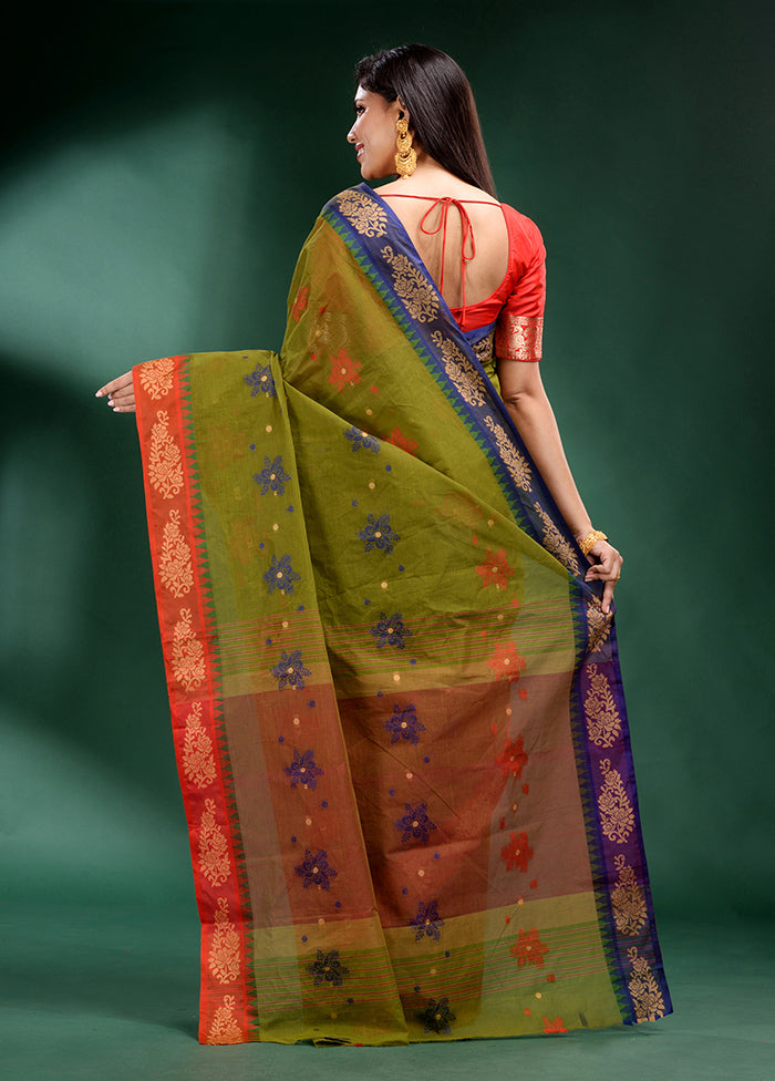 Green Pure Cotton Saree With Blouse Piece - Indian Silk House Agencies