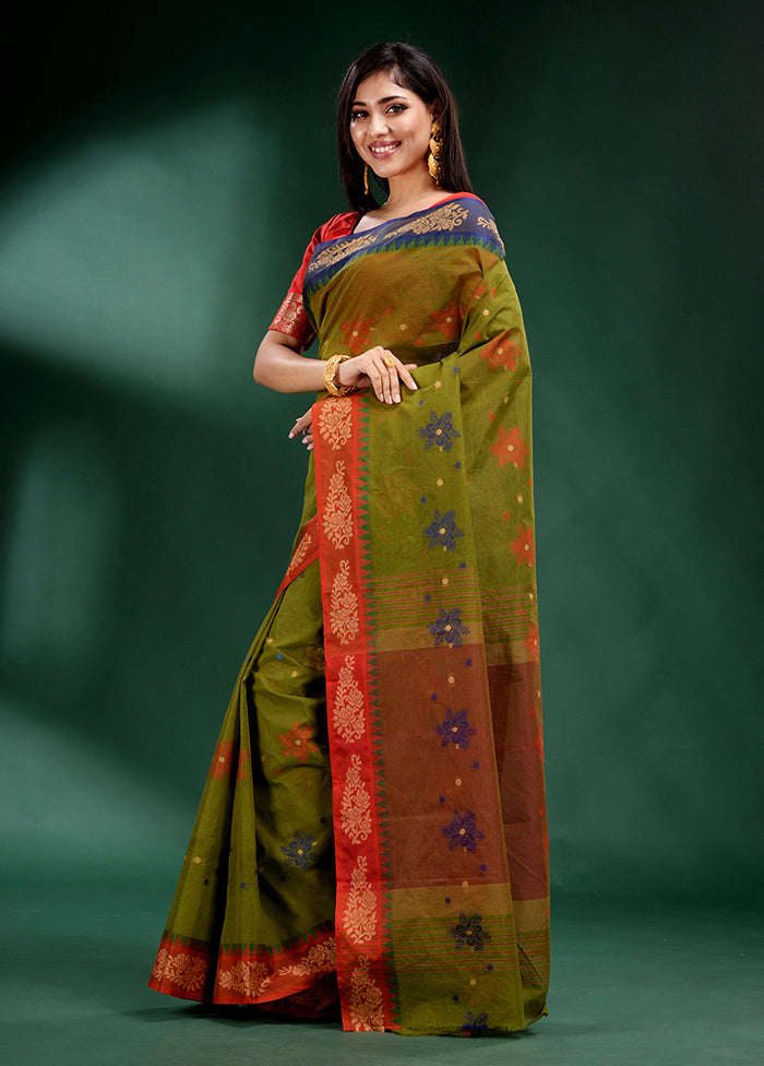 Green Pure Cotton Saree With Blouse Piece - Indian Silk House Agencies