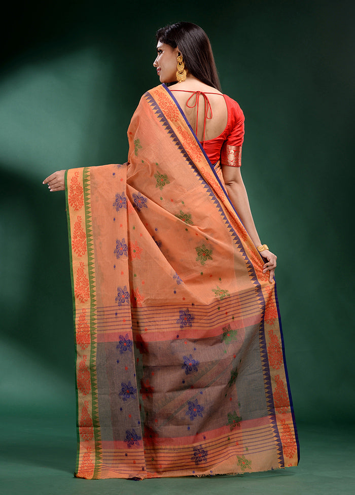 Peach Pure Cotton Saree With Blouse Piece - Indian Silk House Agencies