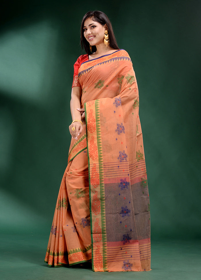 Peach Pure Cotton Saree With Blouse Piece - Indian Silk House Agencies