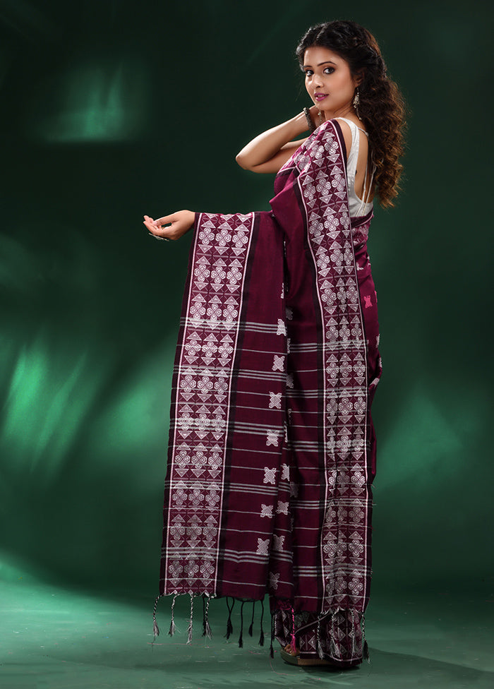 Wine Cotton Saree With Blouse Piece - Indian Silk House Agencies