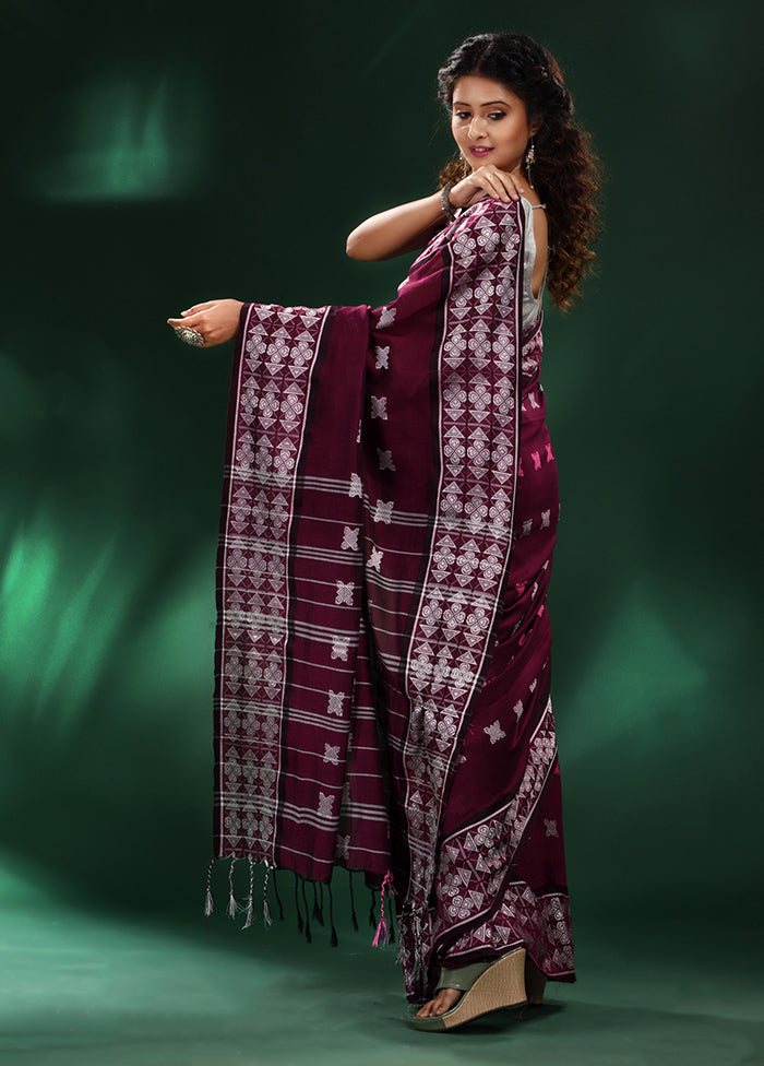 Wine Cotton Saree With Blouse Piece - Indian Silk House Agencies