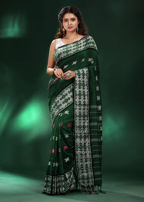 Green Cotton Saree With Blouse Piece - Indian Silk House Agencies