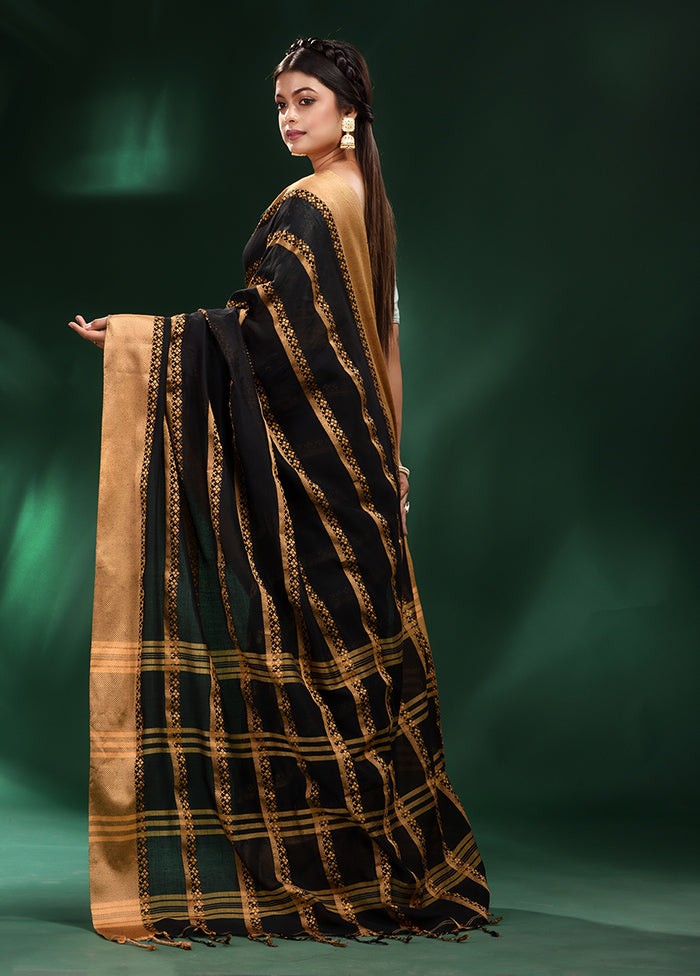 Black Cotton Saree With Blouse Piece - Indian Silk House Agencies