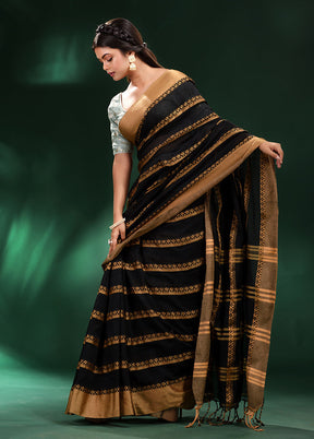 Black Cotton Saree With Blouse Piece - Indian Silk House Agencies