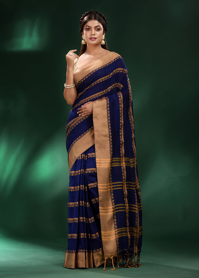 Blue Cotton Saree With Blouse Piece - Indian Silk House Agencies