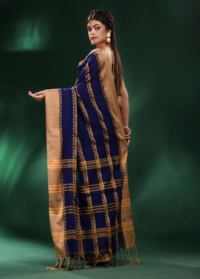 Blue Cotton Saree With Blouse Piece - Indian Silk House Agencies