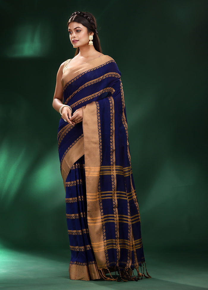 Blue Cotton Saree With Blouse Piece - Indian Silk House Agencies