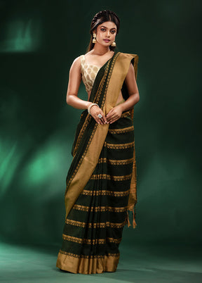 Green Cotton Saree With Blouse Piece - Indian Silk House Agencies