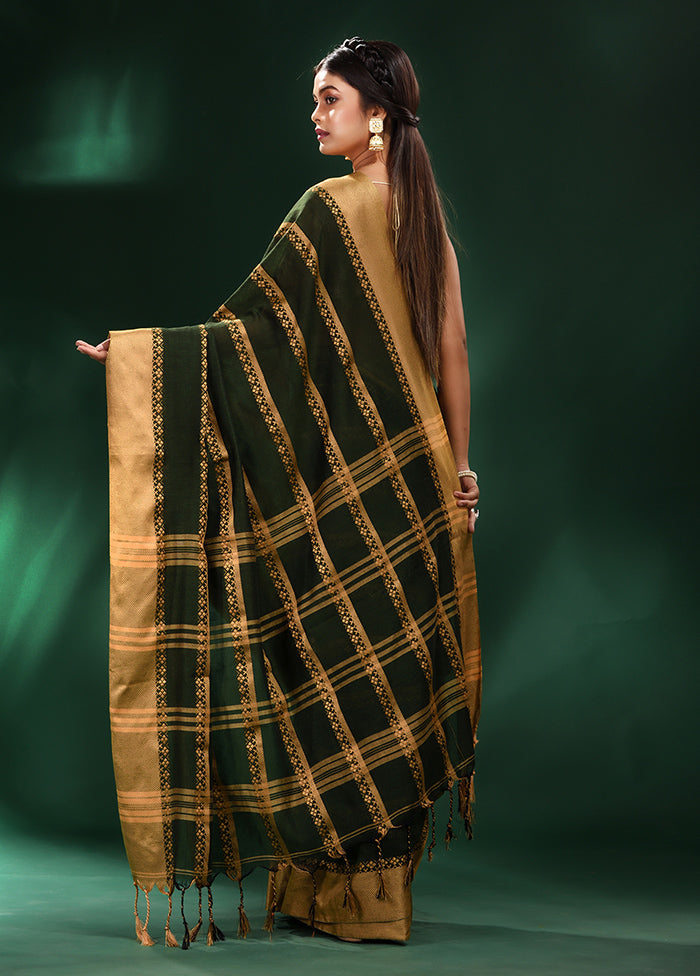 Green Cotton Saree With Blouse Piece - Indian Silk House Agencies