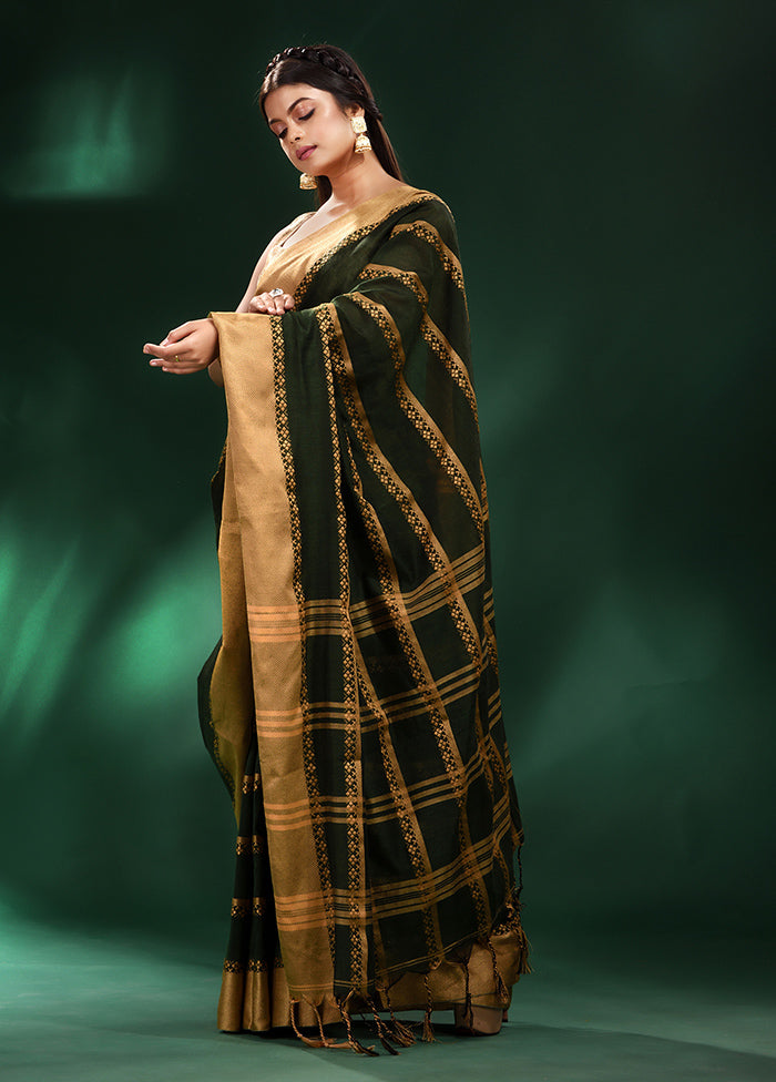 Green Cotton Saree With Blouse Piece - Indian Silk House Agencies