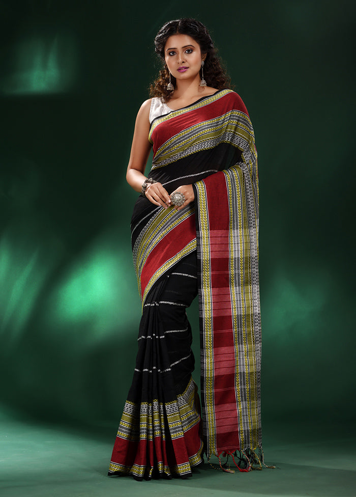 Black Cotton Saree With Blouse Piece - Indian Silk House Agencies