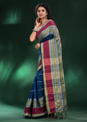 Blue Cotton Saree With Blouse Piece - Indian Silk House Agencies