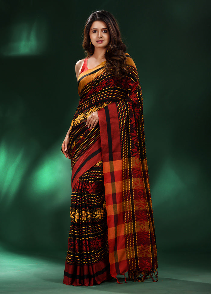 Black Cotton Saree With Blouse Piece - Indian Silk House Agencies