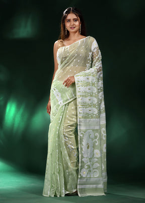 Green Cotton Saree With Blouse Piece - Indian Silk House Agencies