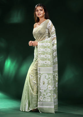 Green Cotton Saree With Blouse Piece - Indian Silk House Agencies