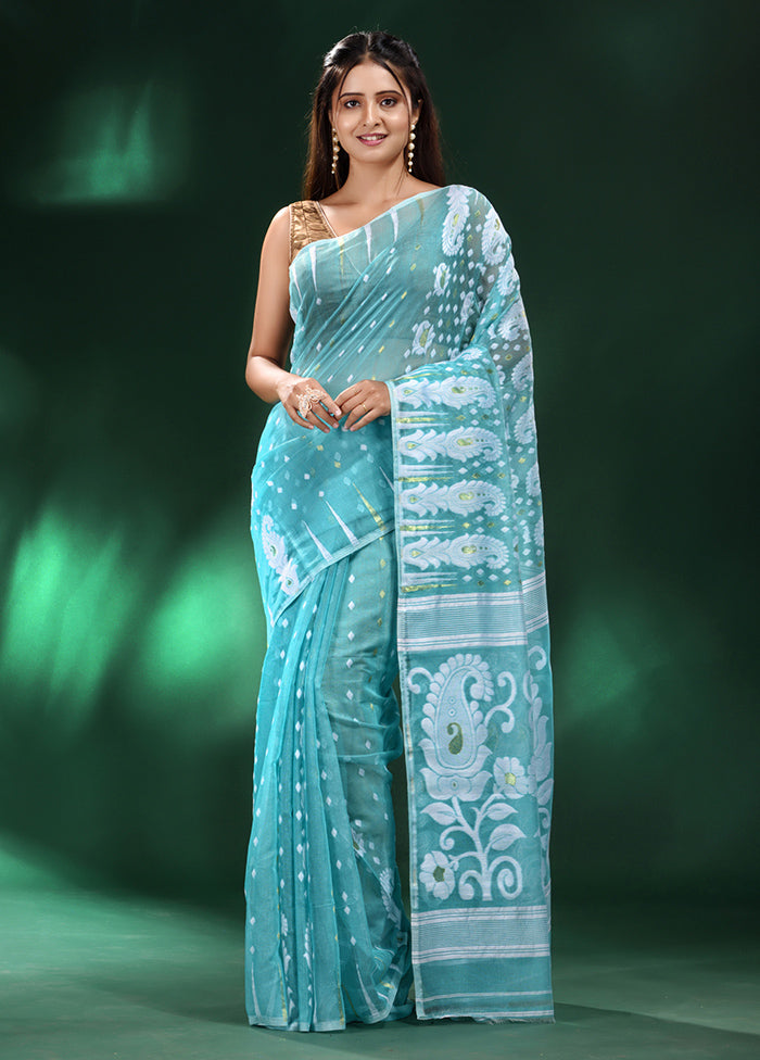 Sea Green Cotton Saree With Blouse Piece - Indian Silk House Agencies