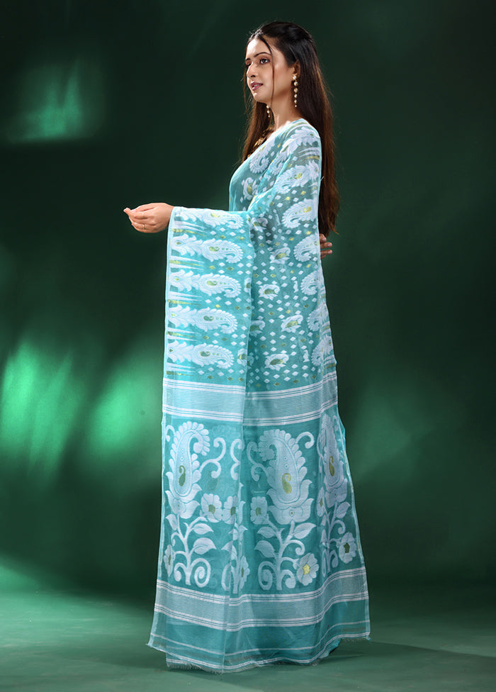 Sea Green Cotton Saree With Blouse Piece - Indian Silk House Agencies