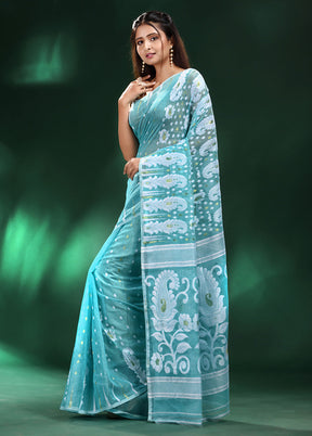 Sea Green Cotton Saree With Blouse Piece - Indian Silk House Agencies