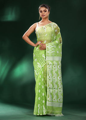 Light Green Cotton Saree With Blouse Piece - Indian Silk House Agencies