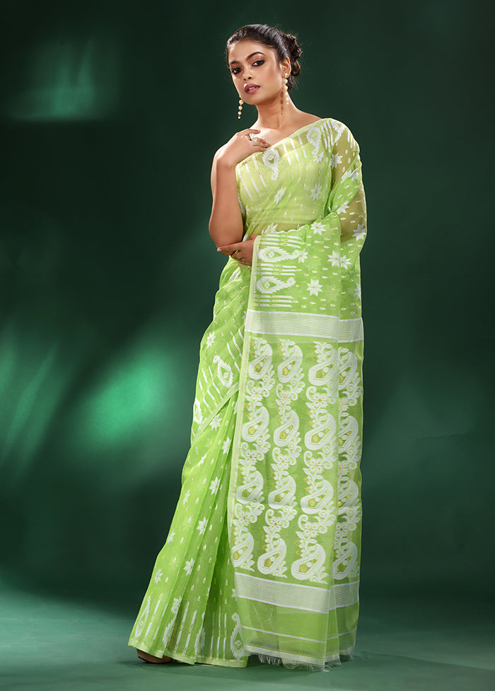 Light Green Cotton Saree With Blouse Piece - Indian Silk House Agencies