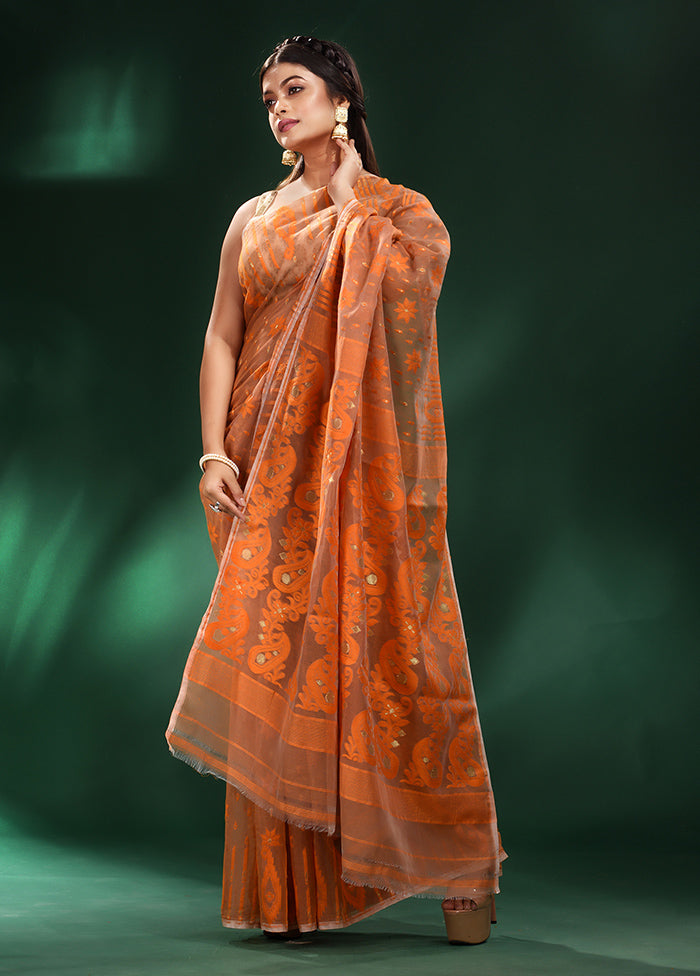 Orange Cotton Saree With Blouse Piece - Indian Silk House Agencies