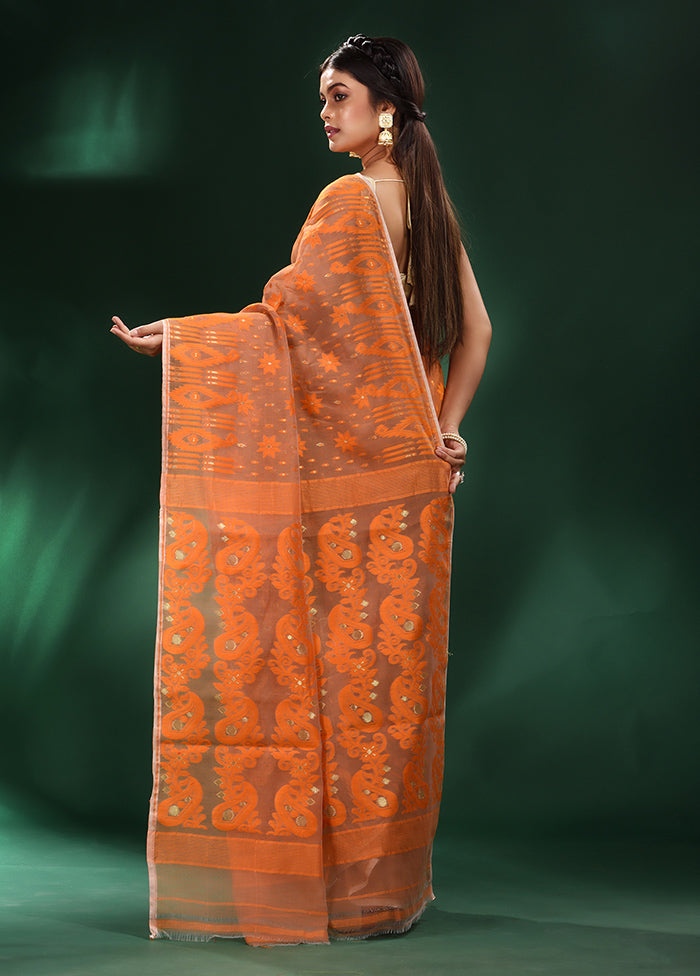 Orange Cotton Saree With Blouse Piece - Indian Silk House Agencies