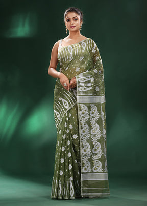 Green Cotton Saree With Blouse Piece - Indian Silk House Agencies