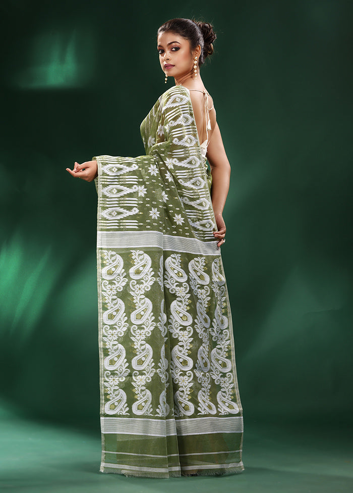 Green Cotton Saree With Blouse Piece - Indian Silk House Agencies