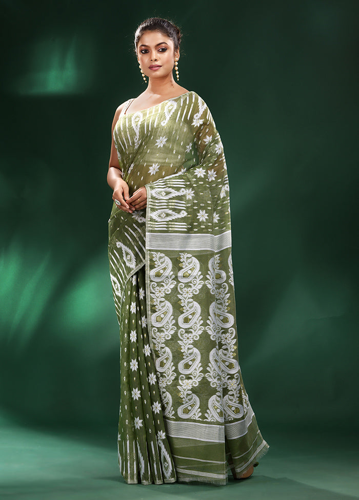 Green Cotton Saree With Blouse Piece - Indian Silk House Agencies