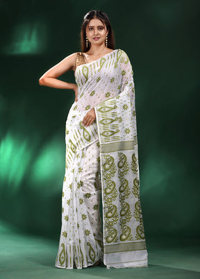 White Cotton Saree With Blouse Piece - Indian Silk House Agencies