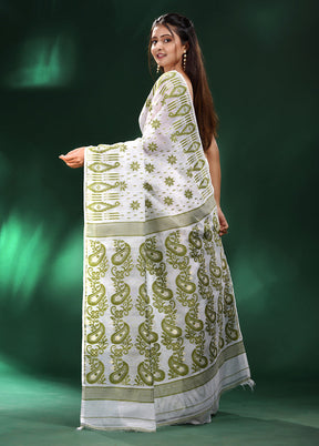 White Cotton Saree With Blouse Piece - Indian Silk House Agencies