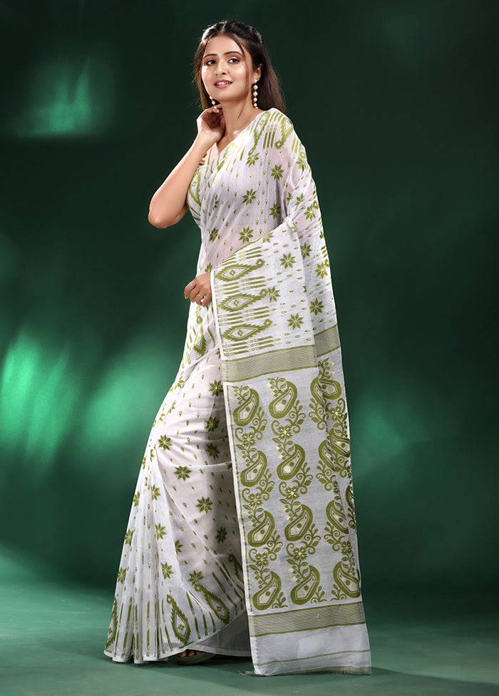 White Cotton Saree With Blouse Piece - Indian Silk House Agencies