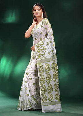 White Cotton Saree With Blouse Piece - Indian Silk House Agencies