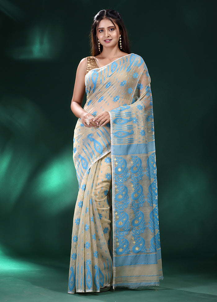 Beige Cotton Saree With Blouse Piece - Indian Silk House Agencies