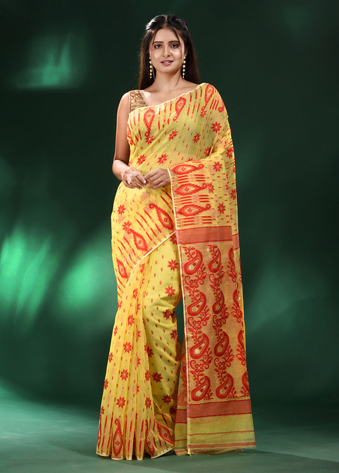 Yellow Cotton Saree With Blouse Piece - Indian Silk House Agencies