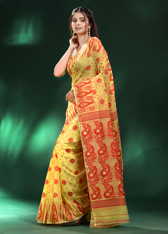 Yellow Cotton Saree With Blouse Piece - Indian Silk House Agencies