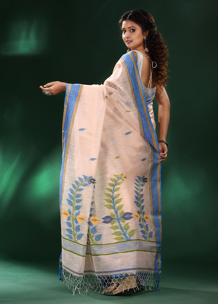 Cream Pure Cotton Saree With Blouse Piece - Indian Silk House Agencies