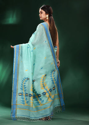 Sea Green Pure Cotton Saree With Blouse Piece - Indian Silk House Agencies