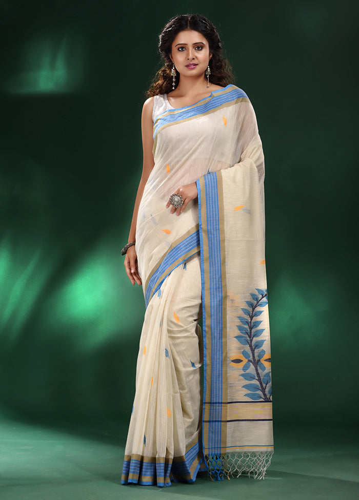 Cream Pure Cotton Saree With Blouse Piece - Indian Silk House Agencies